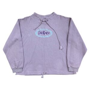 Vintage Colorado Sweatshirt Womens Large Purple Drawstring Time Square USA 90s